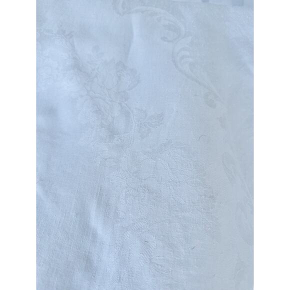Vintage White 100% Linen DAMASK Tablecloth Floral Rose Embroidered Monogram - Picture 8 of 11